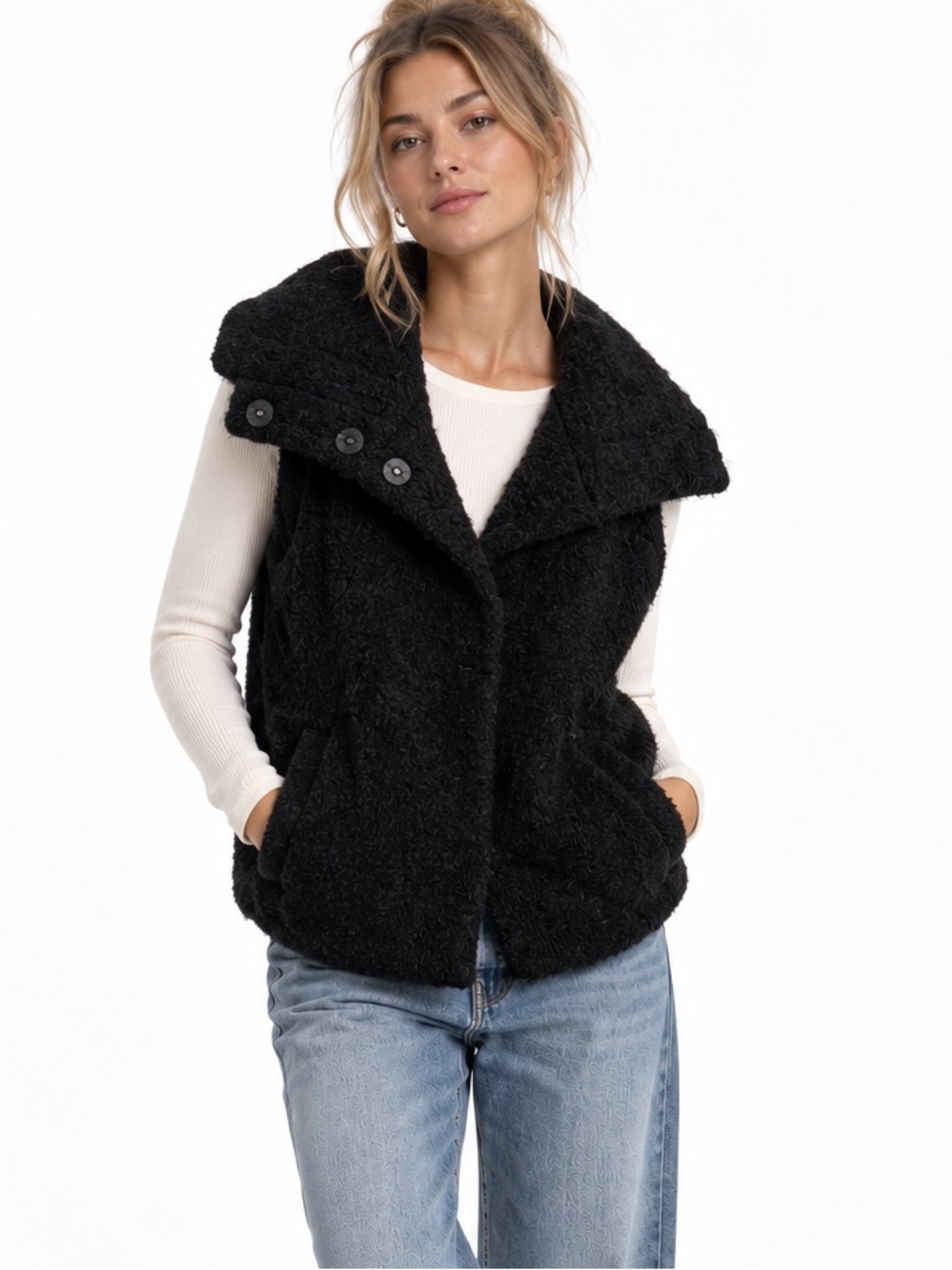 Eileen Fisher Wool Suri Alpaca Soft Snap Button Vest